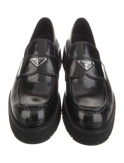 Prada Enameled Metal Triangle Patent Leather Loafers