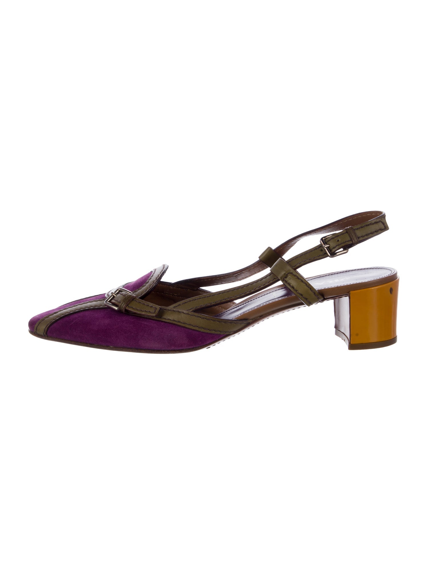 Prada Suede Colorblock Pattern Slingback Pumps