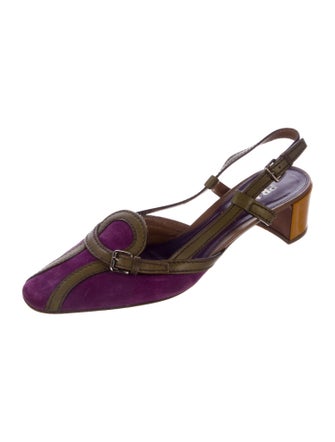 Prada Suede Colorblock Pattern Slingback Pumps