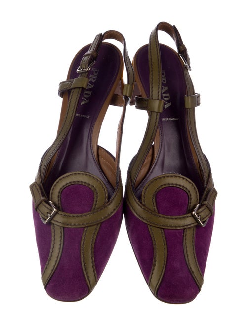Prada Suede Colorblock Pattern Slingback Pumps