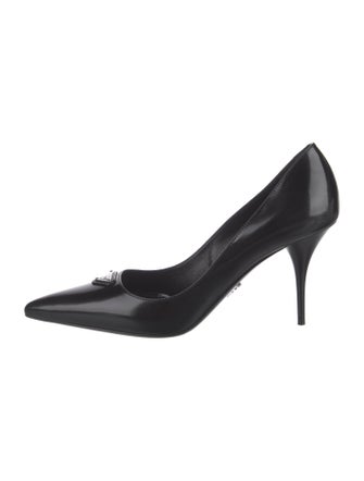 Prada Enameled Metal Triangle Patent Leather Pumps