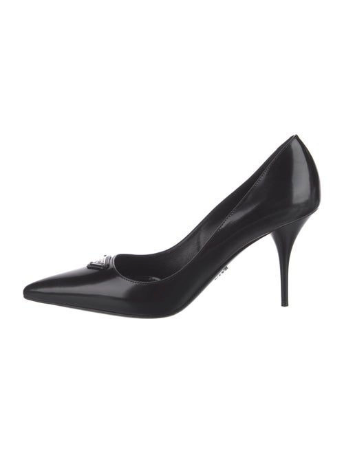 Prada Enameled Metal Triangle Patent Leather Pumps