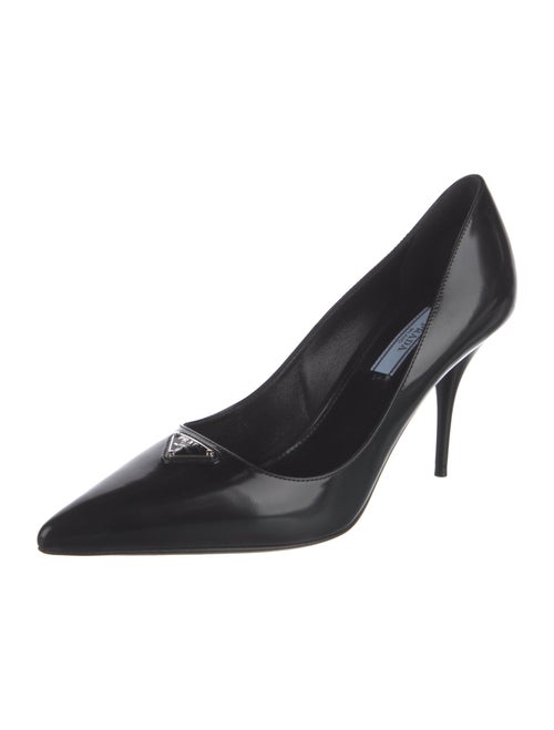 Prada Enameled Metal Triangle Patent Leather Pumps