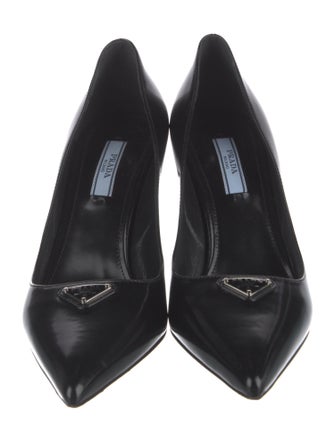 Prada Enameled Metal Triangle Patent Leather Pumps