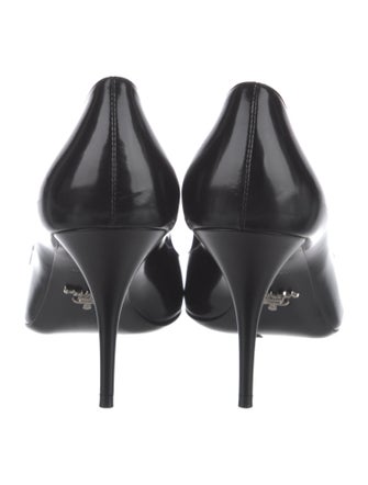 Prada Enameled Metal Triangle Patent Leather Pumps