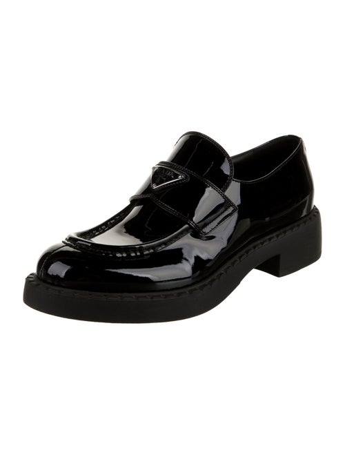 Prada Enameled Metal Triangle Patent Leather Oxfords