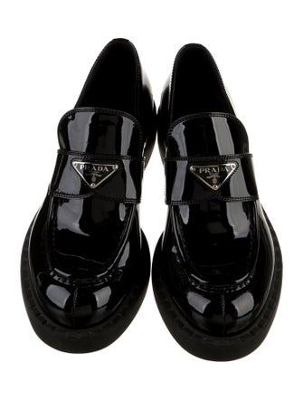 Prada Enameled Metal Triangle Patent Leather Oxfords
