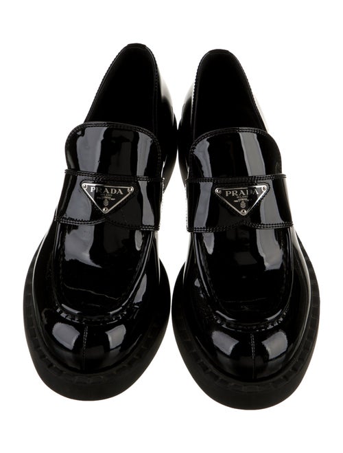 Prada Enameled Metal Triangle Patent Leather Oxfords