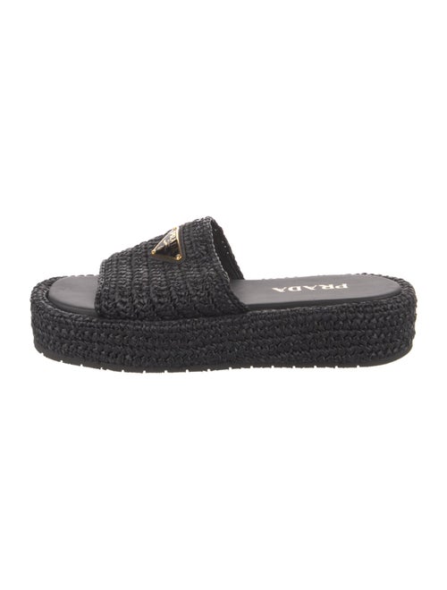 Prada Enameled Metal Triangle Straw Espadrilles