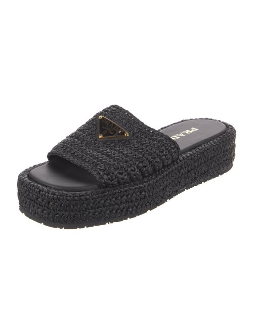 Prada Enameled Metal Triangle Straw Espadrilles