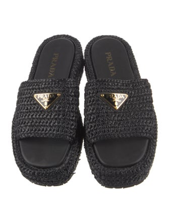 Prada Enameled Metal Triangle Straw Espadrilles