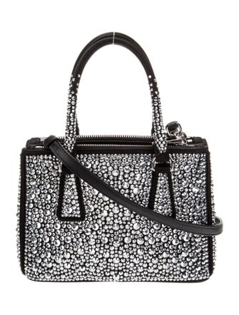 Prada Enameled Metal Triangle Galleria Double Zip Mini