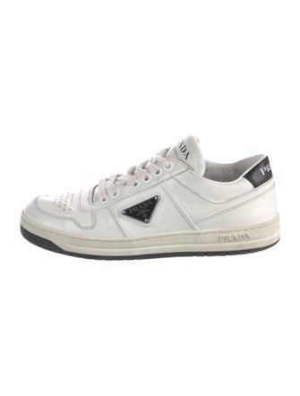 Prada Enameled Metal Triangle Leather Sneakers