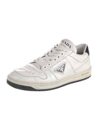Prada Enameled Metal Triangle Leather Sneakers