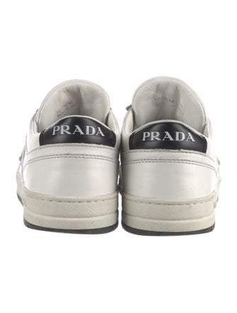 Prada Enameled Metal Triangle Leather Sneakers