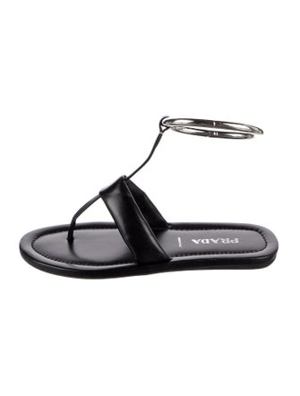 Prada Leather T-Strap Sandals