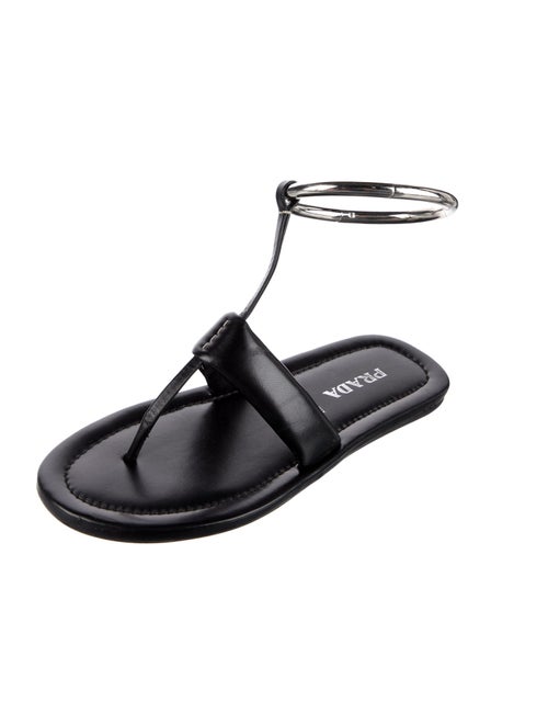 Prada Leather T-Strap Sandals