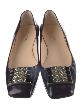 Prada Patent Leather Crystal Embellishments Ballet Flats