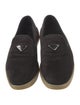 Prada Enameled Metal Triangle Suede Loafers
