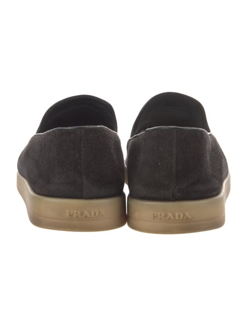Prada Enameled Metal Triangle Suede Loafers