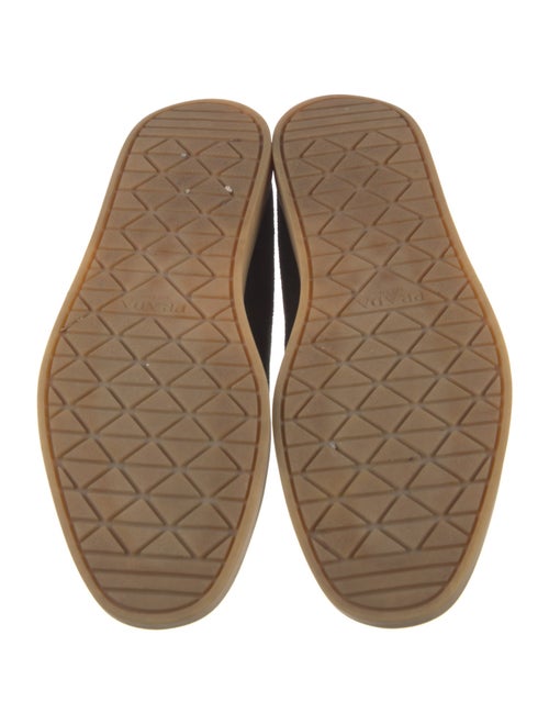 Prada Enameled Metal Triangle Suede Loafers