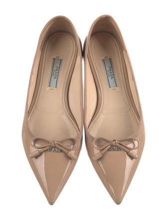 Prada Patent Leather Bow Accents Ballet Flats