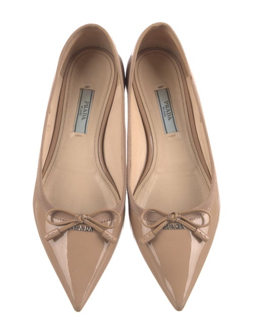 Prada Patent Leather Bow Accents Ballet Flats