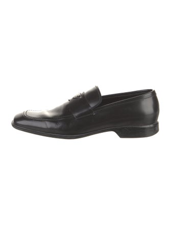 Prada Patent Leather Embroidered Accent Loafers