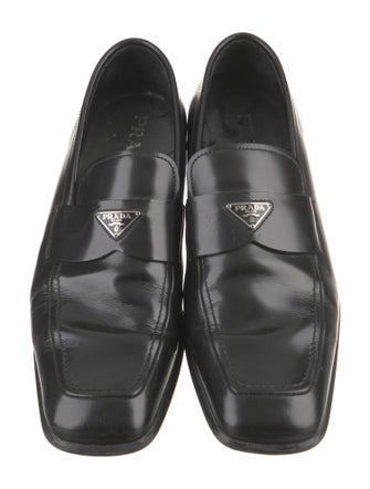 Prada Patent Leather Embroidered Accent Loafers