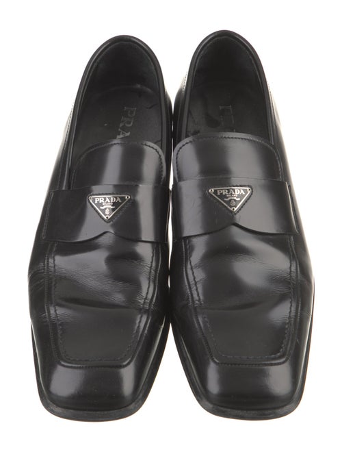 Prada Patent Leather Embroidered Accent Loafers