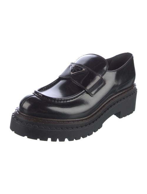 Prada Leather Embroidered Accent Loafers
