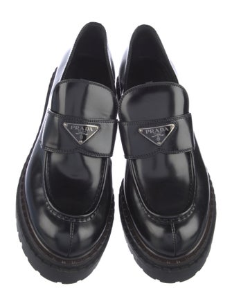 Prada Leather Embroidered Accent Loafers