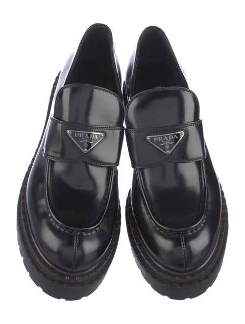 Prada Leather Embroidered Accent Loafers