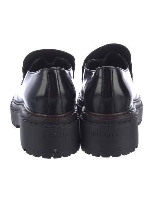 Prada Leather Embroidered Accent Loafers