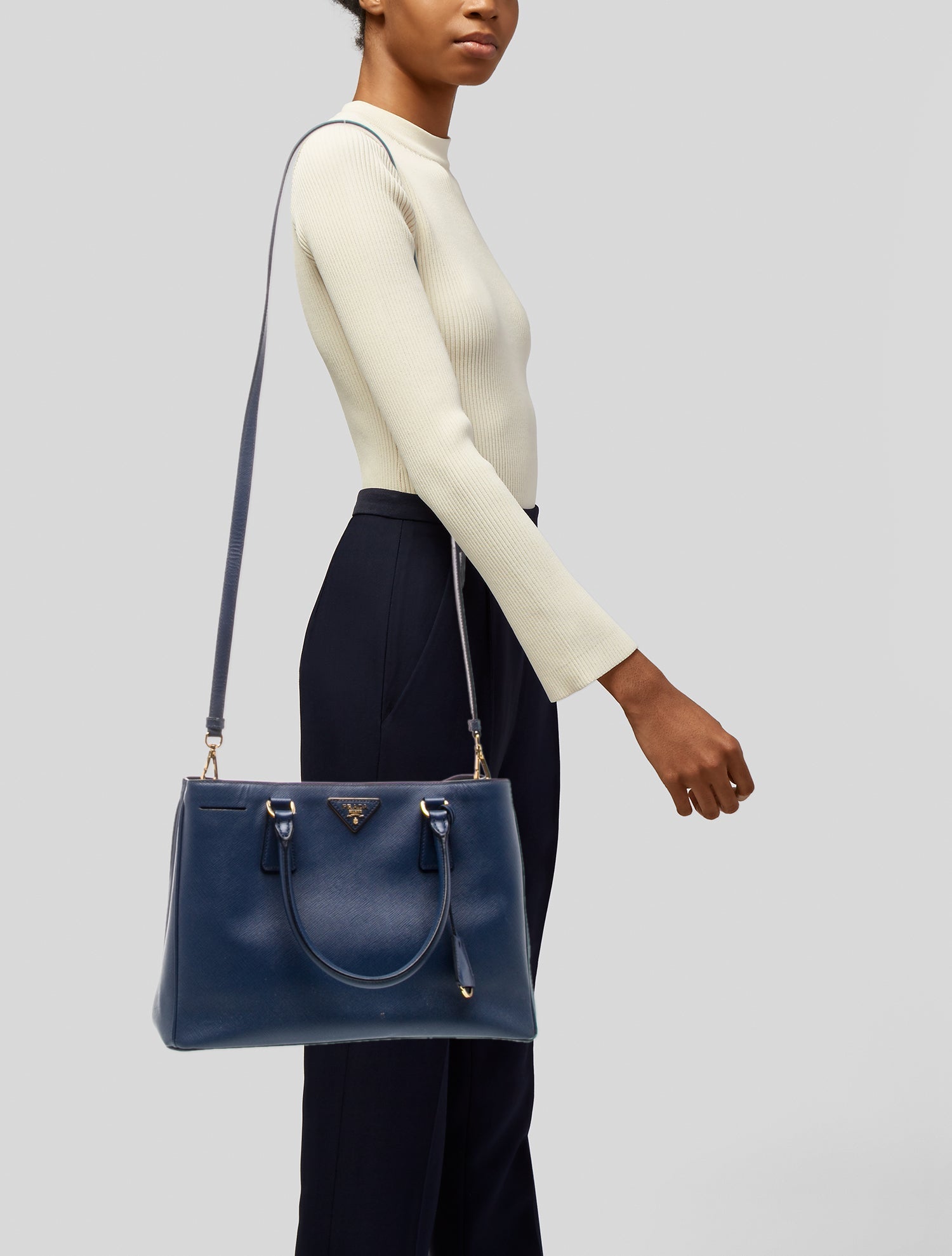 Prada Enameled Metal Triangle Top Handle Bag