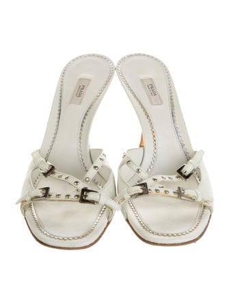 Prada Leather Cutout Accent Mules