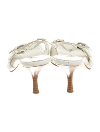 Prada Leather Cutout Accent Mules