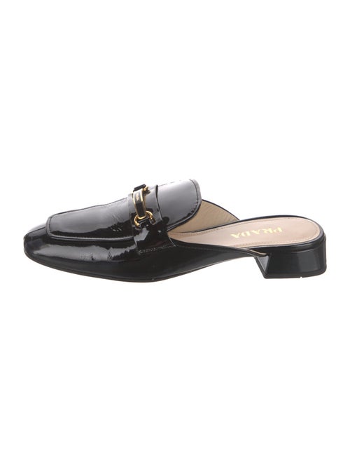 Prada Enameled Metal Triangle Patent Leather Mules
