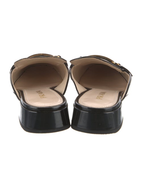 Prada Enameled Metal Triangle Patent Leather Mules