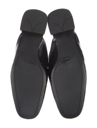Prada Enameled Metal Triangle Patent Leather Mules