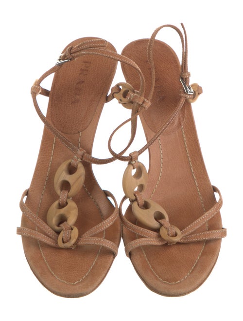 Prada Leather Chain-Link Accents T-Strap Sandals