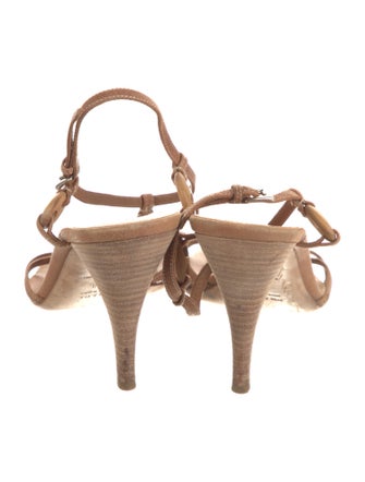 Prada Leather Chain-Link Accents T-Strap Sandals