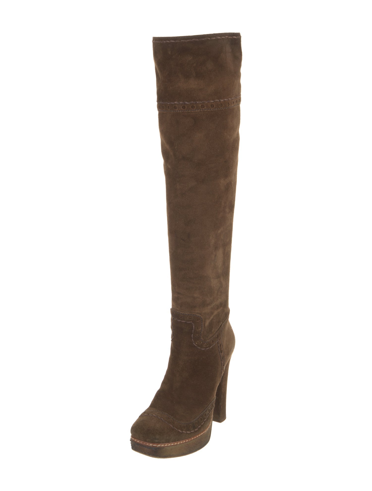 Prada Suede Whipstitch Trim Boots