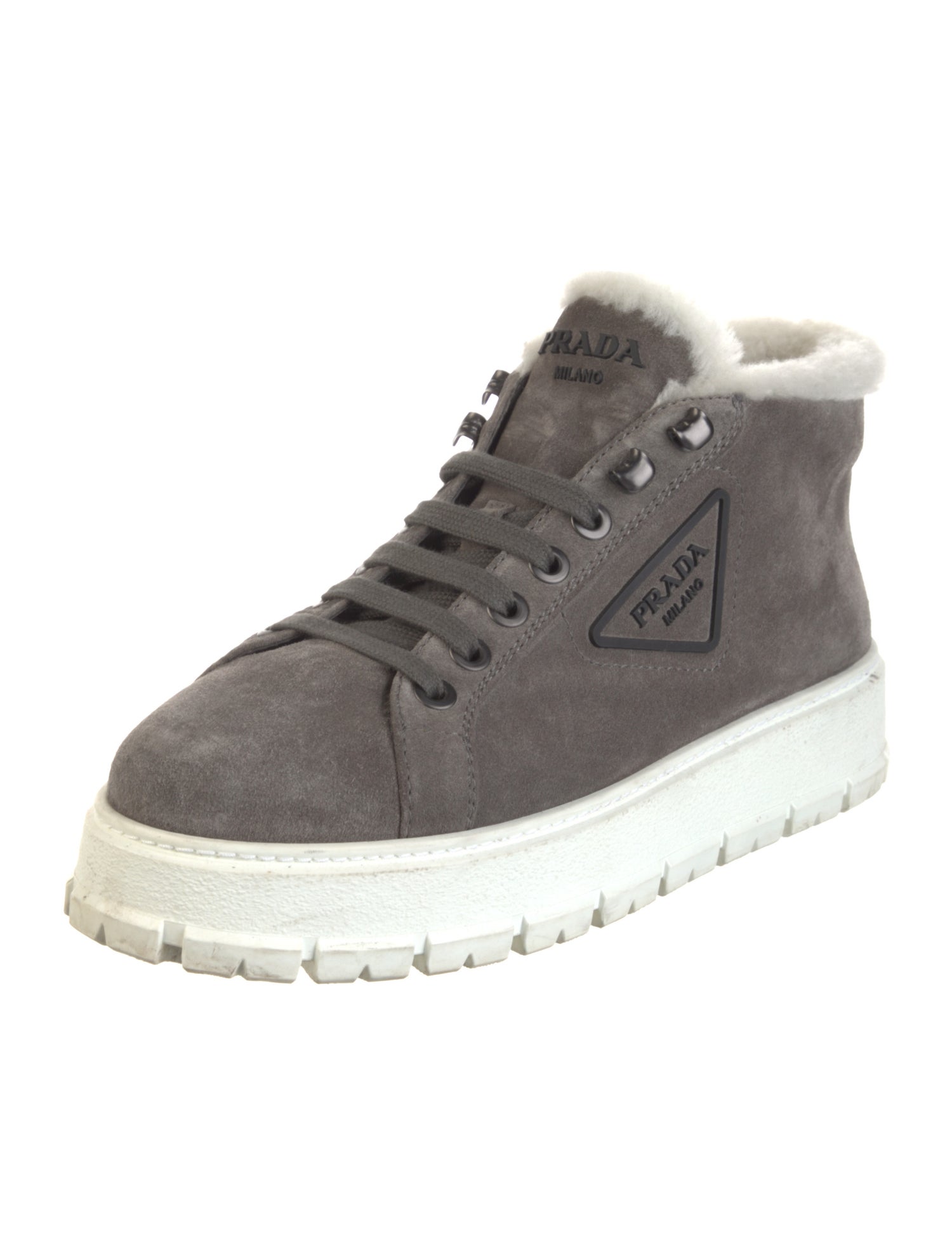 Prada Suede Colorblock Pattern Lace-Up Boots