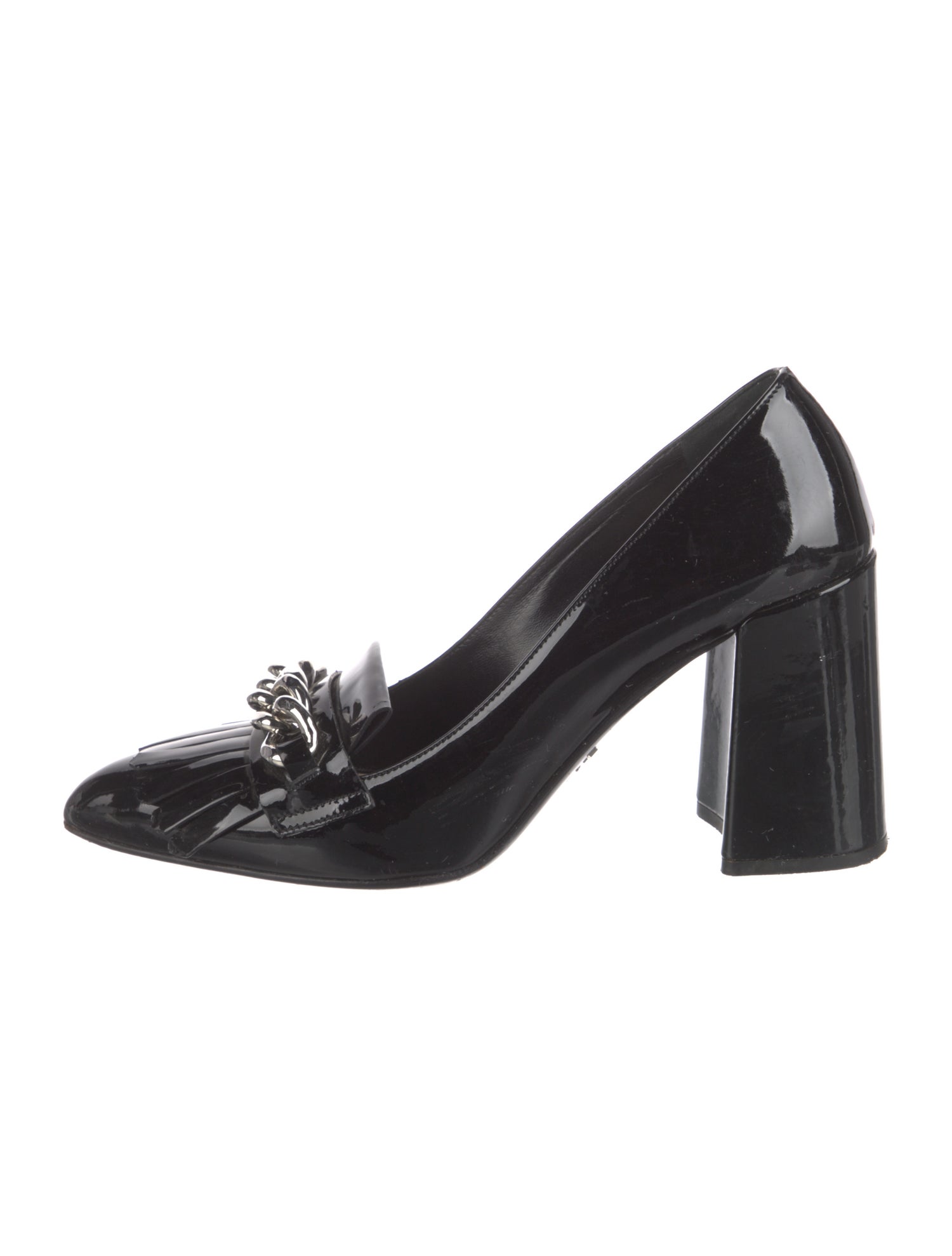 Prada Patent Leather Chain-Link Accents Pumps