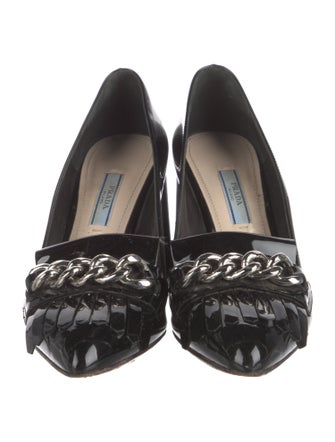 Prada Patent Leather Chain-Link Accents Pumps