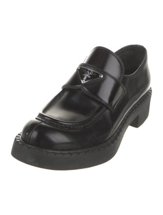 Prada Enameled Metal Triangle Patent Leather Oxfords