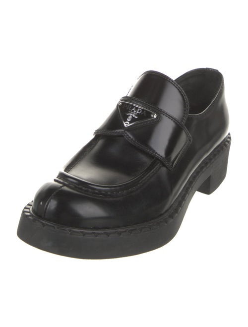 Prada Enameled Metal Triangle Patent Leather Oxfords