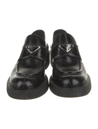 Prada Enameled Metal Triangle Patent Leather Oxfords