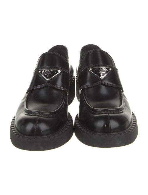Prada Enameled Metal Triangle Patent Leather Oxfords